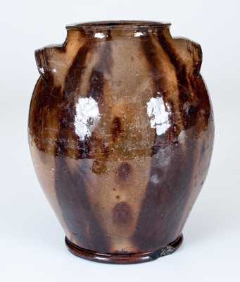 Fine Handled Redware Jar with Streaked Manganese Decoration, Eastern U.S. origin.