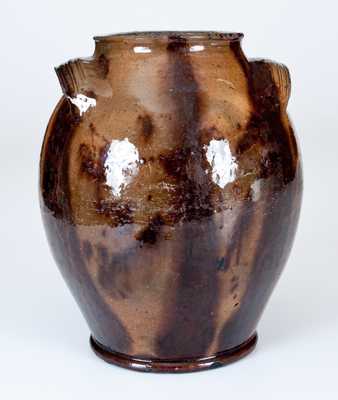 Fine Handled Redware Jar with Streaked Manganese Decoration, Eastern U.S. origin.