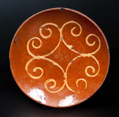 Slip-Decorated Redware Plate, Huntington, Long Island, New York origin, circa 1807-60