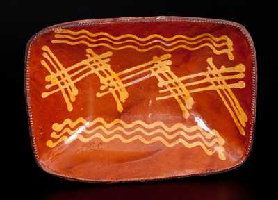 Pennsylvania Redware Platter with Cross-Hatched Yellow Slip Decoration