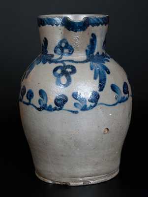 Rare 3 Gal. Baltimore Stoneware Pitcher with Floral Vine Decoration, c1825