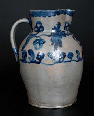 Rare 3 Gal. Baltimore Stoneware Pitcher with Floral Vine Decoration, c1825