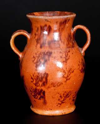 Attrib. Jacob Medinger, Montgomery Co., PA Open-Handled Redware Vase