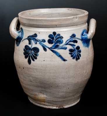 Exceptional 4 Gal. Manhattan Stoneware Jar w/ Incised Floral Vine Decoration, c1790-1800