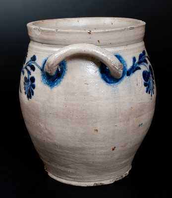 Exceptional 4 Gal. Manhattan Stoneware Jar w/ Incised Floral Vine Decoration, c1790-1800