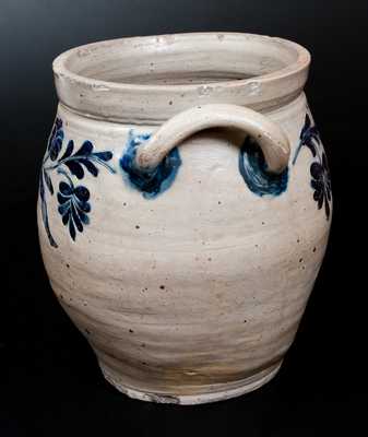 Exceptional 4 Gal. Manhattan Stoneware Jar w/ Incised Floral Vine Decoration, c1790-1800