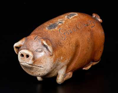 Anna Pottery Salt-Glazed Stoneware Pig Flask Inscribed 