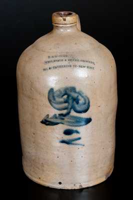 Unusual Stoneware Jug with Manhattan Advertising and Brushed Floral Decoration