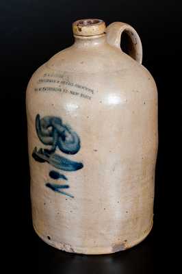 Unusual Stoneware Jug with Manhattan Advertising and Brushed Floral Decoration