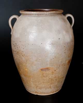 Outstanding 10 Gal. Ohio Stoneware Jar with Bold Cobalt Fruit Decoration