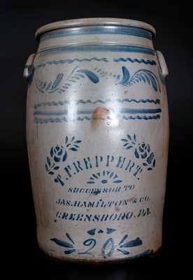 20 Gal. T. F. REPPERT / SUCCESSOR TO JAS. HAMILTON & CO. / GREENSBORO, PA Stoneware Jar