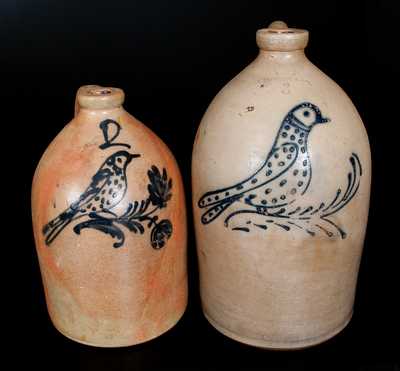 Lot of Two: EDMANDS & CO. Stoneware Jugs with Slip-Trailed Bird Decorations