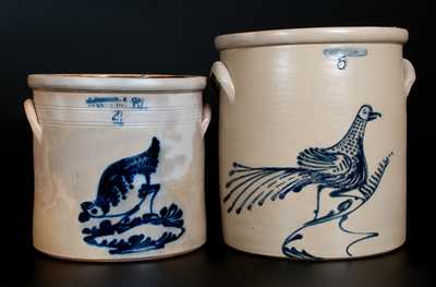 Lot of Two: Stoneware Crocks, J. NORTON Chicken and WHITES UTICA Bird