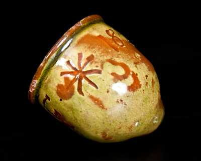 Unusual Glazed Redware Pipe Bowl Inscribed "A. F. / 1828", possibly Swank, Johnstown