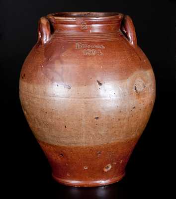 Scarce BOSTON / 1804 Dated Stoneware Jar with Iron Oxide Decoration