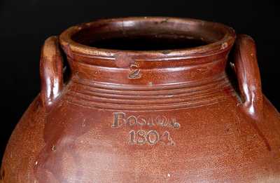 Scarce BOSTON / 1804 Dated Stoneware Jar with Iron Oxide Decoration