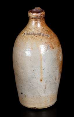 Rare One-Pint CHARLESTOWN Stoneware Jug with Iron-Oxide Dip