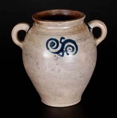Fine Manhattan Stoneware Jar w/ Watchspring Decoration,Manhattan, circa 1770-90