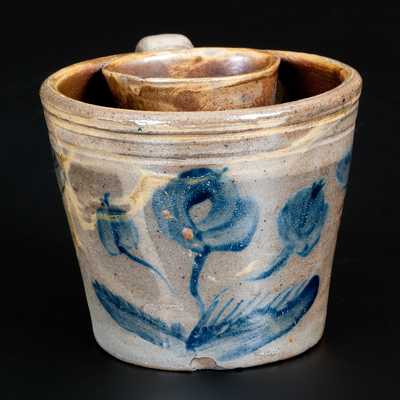 Very Rare Stoneware Shaving Mug with Cobalt Floral Decoration