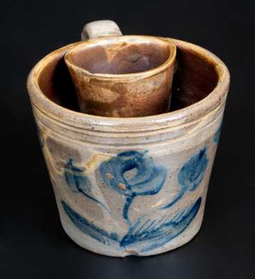 Very Rare Stoneware Shaving Mug with Cobalt Floral Decoration