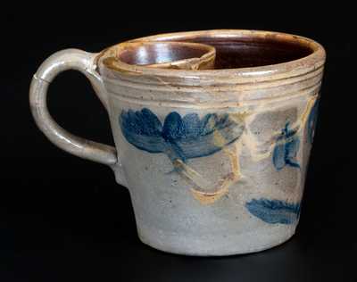 Very Rare Stoneware Shaving Mug with Cobalt Floral Decoration