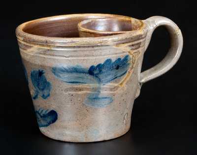Very Rare Stoneware Shaving Mug with Cobalt Floral Decoration