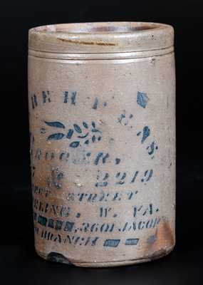H. F. BEHRENS / WHEELING, WV Stoneware Canning Jar w/ Profuse Stenciled Advertising