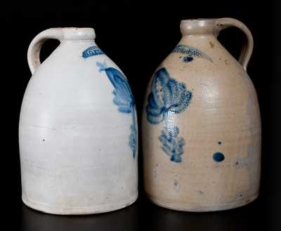 Lot of Two: NORTH BAY (John Waelde, North Bay, NY) Stoneware Jugs with Floral Decoration