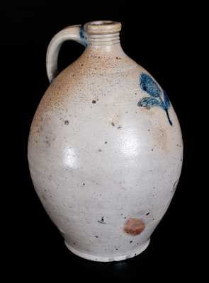 Fine Boston Stoneware Jug with Stamped Flower in Blue, att. Jonathan Fenton, late 18th Century