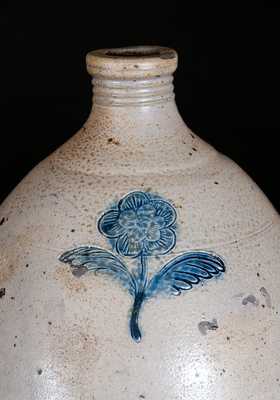 Fine Boston Stoneware Jug with Stamped Flower in Blue, att. Jonathan Fenton, late 18th Century