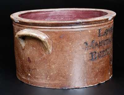 Extremely Rare  LAWRENCE / MANUFACTURER / BURLINGTON / NJ Stoneware Cake Crock, c1815