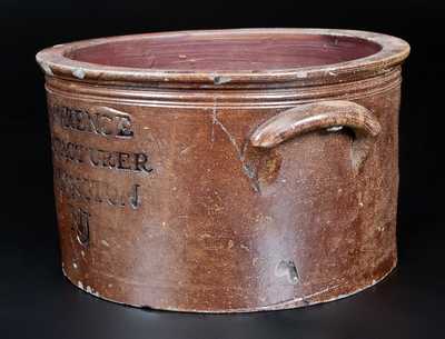 Extremely Rare  LAWRENCE / MANUFACTURER / BURLINGTON / NJ Stoneware Cake Crock, c1815