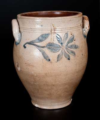 Fine Probably Peter Cross, Hartford, CT Stoneware Jar w/ Incised Floral Decoration