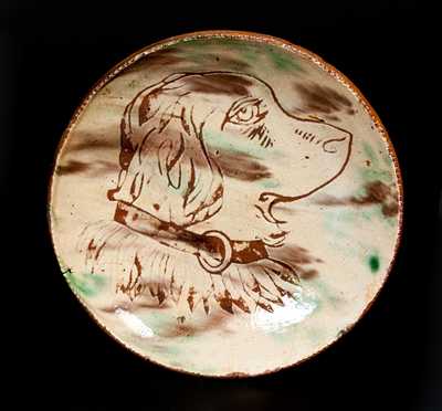 Jacob Medinger, Montgomery County, PA Sgraffito Redware Plate w/ Dog's Head Design