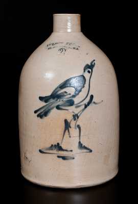 FULPER BROS. / FLEMINGTON, NJ Stoneware Jug w/ Bird on Stump Decoration