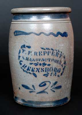 T. F. REPPERT / GREENSBORO, PA Stoneware Jar with Stripe Decoration