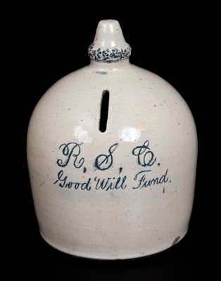 Interesting Stoneware Bank with Acorn Finial Inscribed