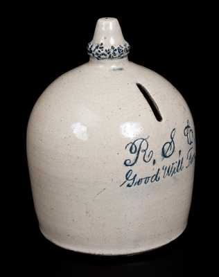 Interesting Stoneware Bank with Acorn Finial Inscribed 