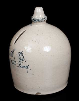 Interesting Stoneware Bank with Acorn Finial Inscribed 