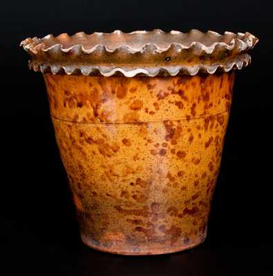 Probably Pennsylvania Redware Flowerpot w/ Crimped Rim