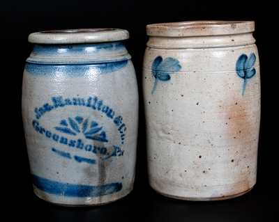 Lot of Two: Stoneware Jars, JAS. HAMILTON / GREENSBORO, PA and Baltimore, MD