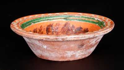 Mid-Atlantic Redware Bowl with Three-Color Slip-Decorated Interior