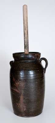 Four-Gallon Southern Stoneware Churn with Dark Alkaline Glaze
