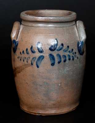 1 Gal. Stoneware Jar with Brush Cobalt Quatrefoil Decoration att. Stephen Sweeney, 1830-1837