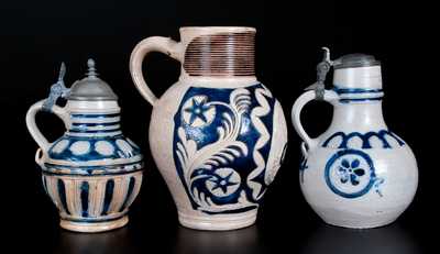 Lot of Three: 18th Century Westerwald Stoneware Vessels