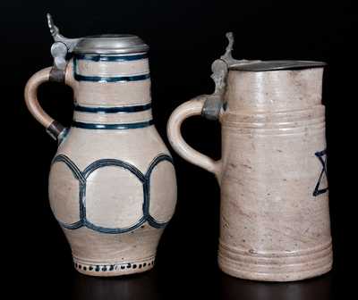 Lot of Two: German Stoneware Vessels with Incised Decoration incl. Pitcher w/ Star of David