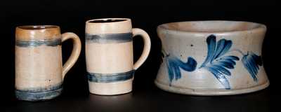Lot of Three: Richard Remmey, Philadelphia Stoneware Spittoon w/ Pair of Banded Mugs