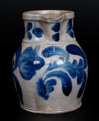 Rare 1/2 Gal. H. C. SMITH / ALEXA. / D.C. Stoneware Pitcher with Profuse Cobalt Floral Decoration