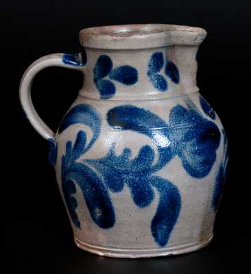 Rare 1/2 Gal. H. C. SMITH / ALEXA. / D.C. Stoneware Pitcher with Profuse Cobalt Floral Decoration