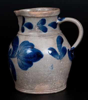 Rare 1/2 Gal. H. C. SMITH / ALEXA. / D.C. Stoneware Pitcher with Profuse Cobalt Floral Decoration